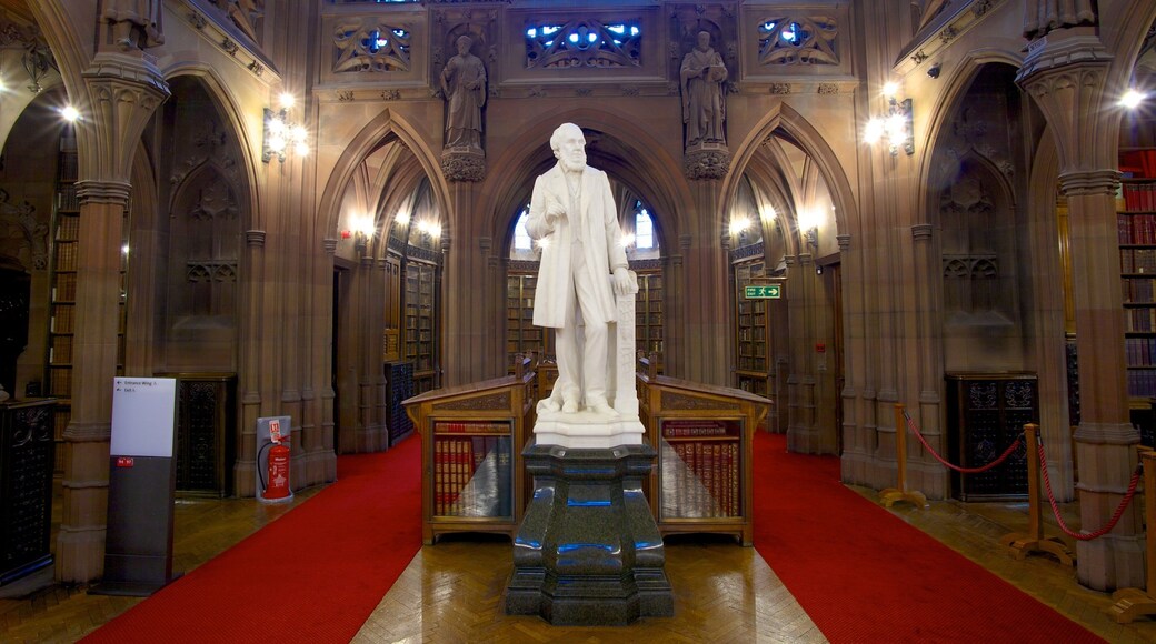 John Rylands Library showing a statue or sculpture, art and interior views