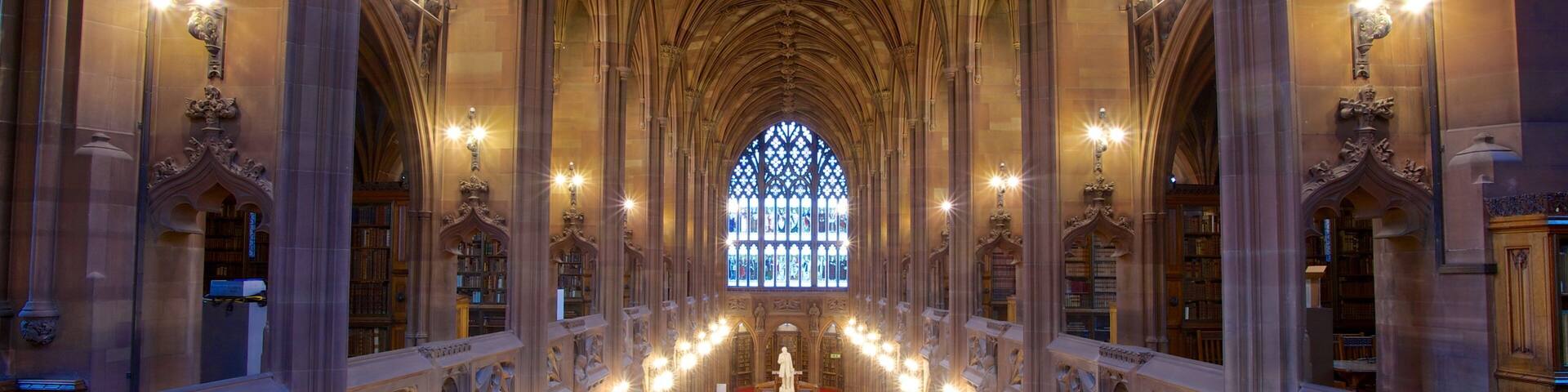 John Rylands Research Institute and Library which includes interior views and heritage architecture