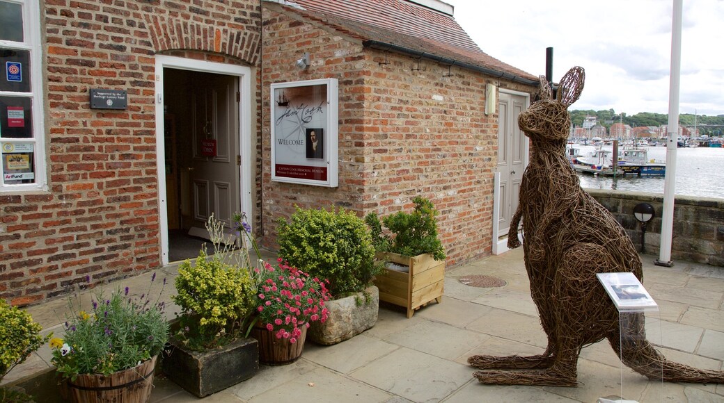 Captain Cook Memorial Museum fasiliteter samt bukt eller havn og blomster