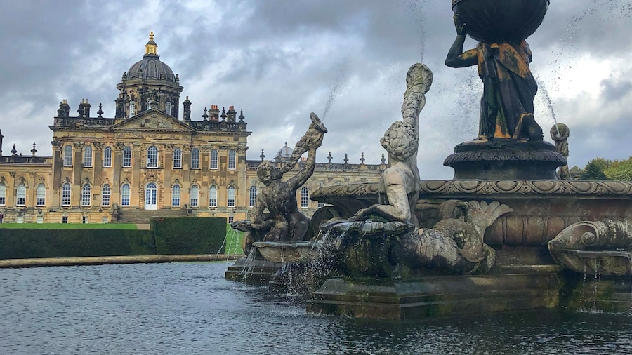 A view from the atlas fountain across to Castle Howard, a beautiful stately home to visit in Yorkshire. Made famous from the television series ‘Brideshead Revisited’