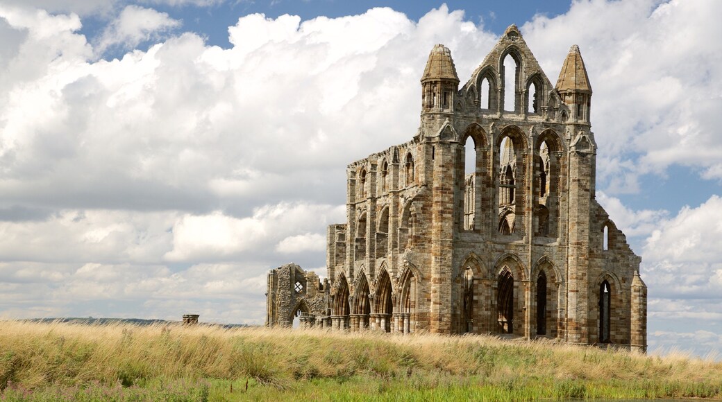 Whitby Abbey which includes heritage architecture and a church or cathedral