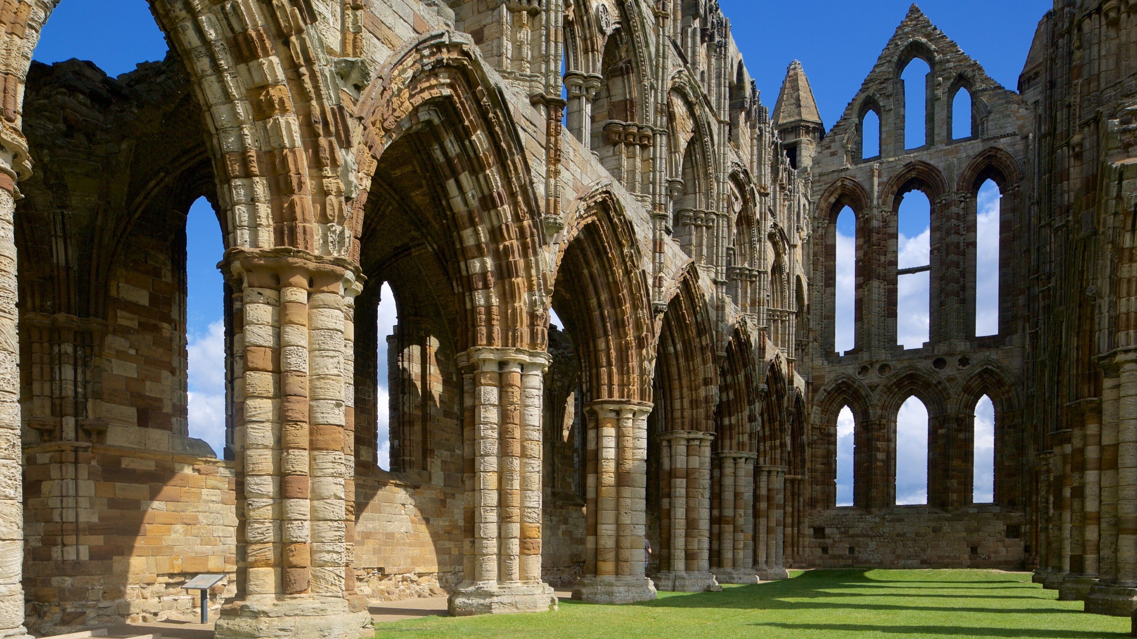 Whitby Abbey showing heritage architecture and a church or cathedral