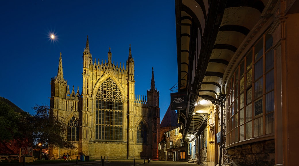 York Minster, lit up on a clear summers night.
