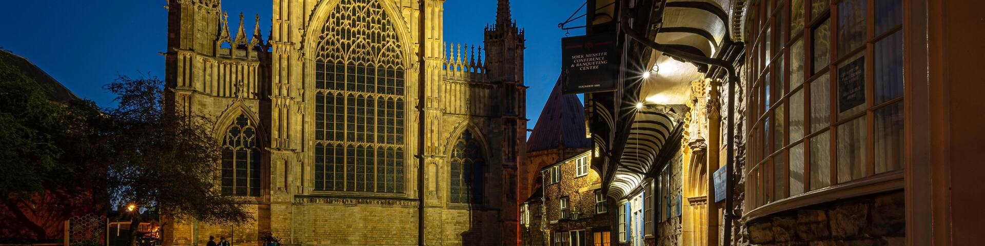 York Minster, lit up on a clear summers night.