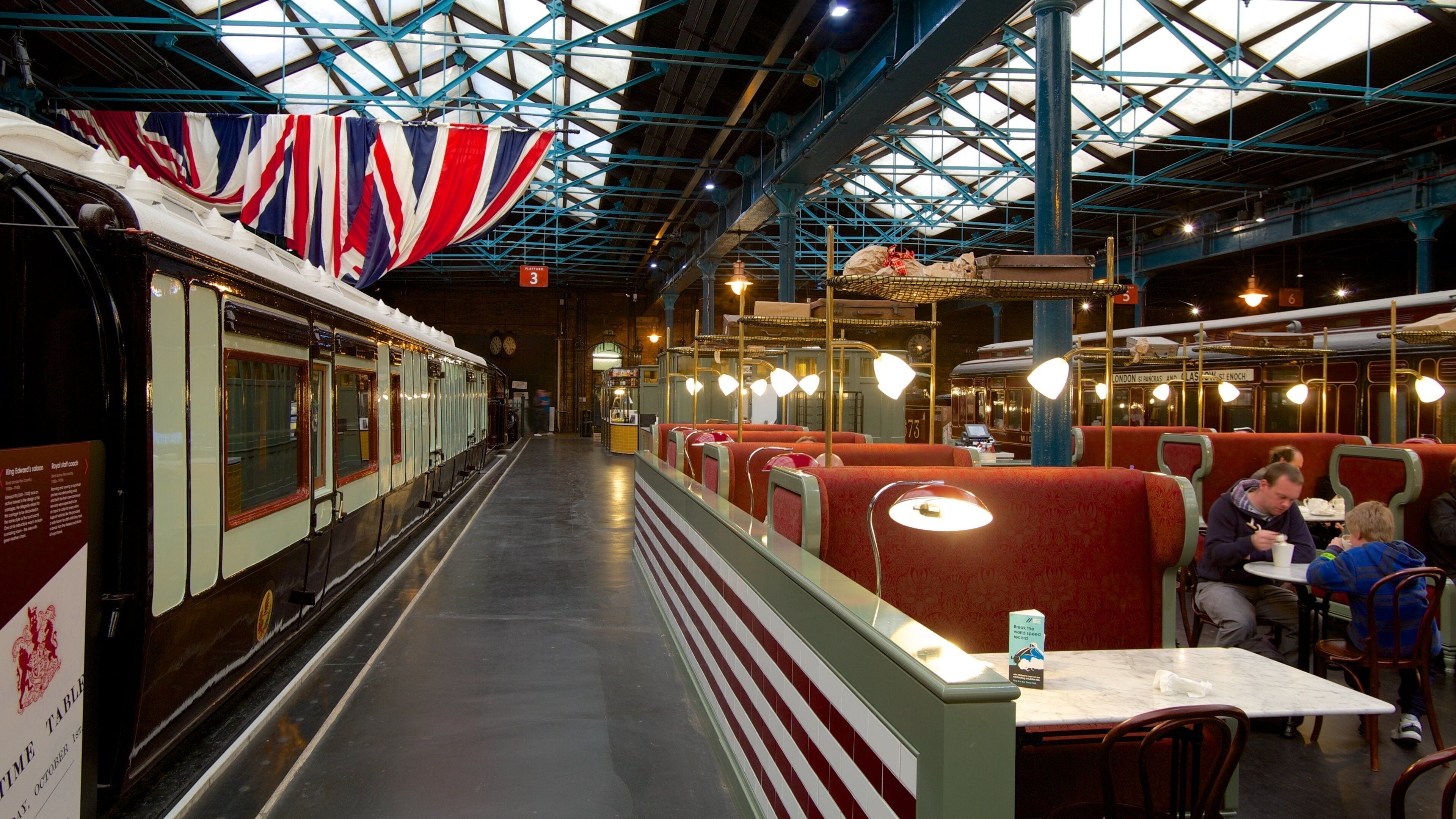 York National Railway Museum which includes cafe scenes, interior views and railway items