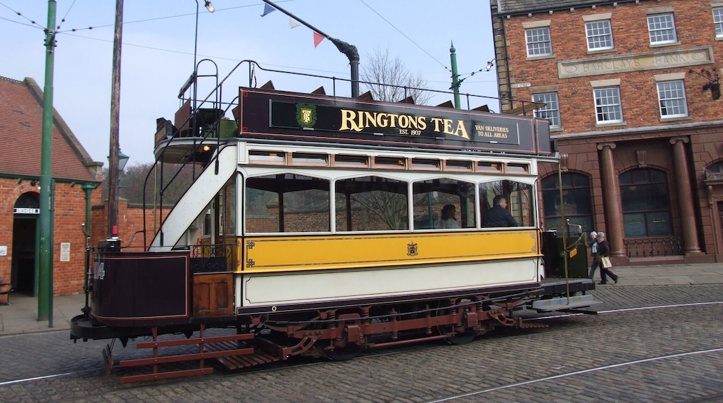 Beamish has preserved many aspects of history from North- East England with many fine shops and businesses. Here is one of a few working trams which transports visitors around the large site often used in period TV and cinema films.