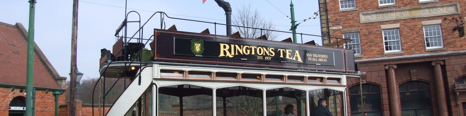 Beamish has preserved many aspects of history from North- East England with many fine shops and businesses. Here is one of a few working trams which transports visitors around the large site often used in period TV and cinema films.