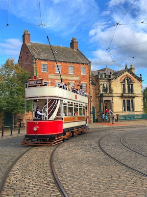 This is a great place to visit in the North of England.
It’s like stepping back in time to visit a town, farm, colliery village and old hall and getting to experience what it was like to live in those places from about 1910 onwards. There are staff who take on the roles of various locals that really bring this place to life.
This picture is from the town where you can explore a bank, shops, pub, dentists and lots of other things as well as ride in traditional vehicles of the time. Such a brilliant experience.