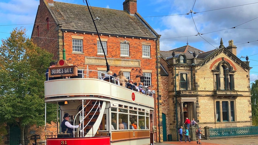 This is a great place to visit in the North of England.
It’s like stepping back in time to visit a town, farm, colliery village and old hall and getting to experience what it was like to live in those places from about 1910 onwards. There are staff who take on the roles of various locals that really bring this place to life.
This picture is from the town where you can explore a bank, shops, pub, dentists and lots of other things as well as ride in traditional vehicles of the time. Such a brilliant experience.