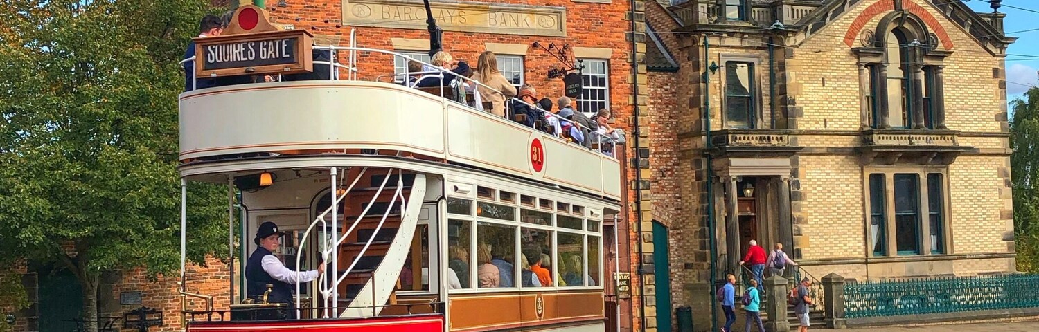 This is a great place to visit in the North of England.
It’s like stepping back in time to visit a town, farm, colliery village and old hall and getting to experience what it was like to live in those places from about 1910 onwards. There are staff who take on the roles of various locals that really bring this place to life.
This picture is from the town where you can explore a bank, shops, pub, dentists and lots of other things as well as ride in traditional vehicles of the time. Such a brilliant experience.