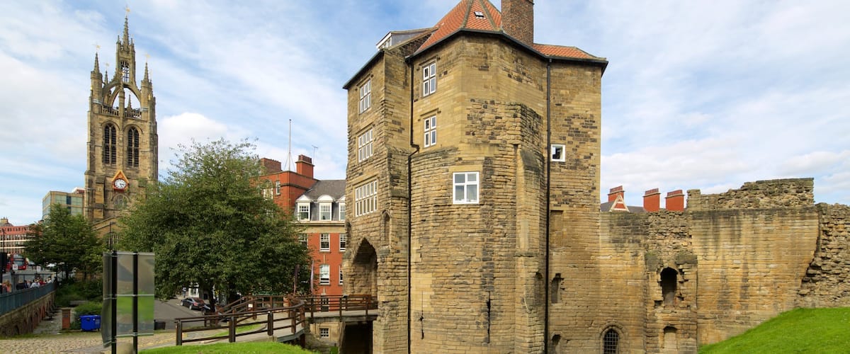 Castle Keep featuring heritage architecture and a city
