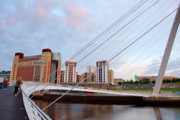 Gateshead Millennium Bridge showing a bridge, views and modern architecture