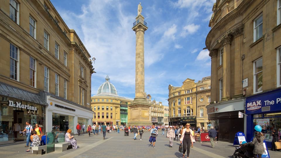 Grey\'s Monument which includes central business district, shopping and heritage architecture
