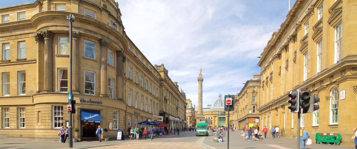 Grey\'s Monument featuring street scenes, a city and heritage architecture