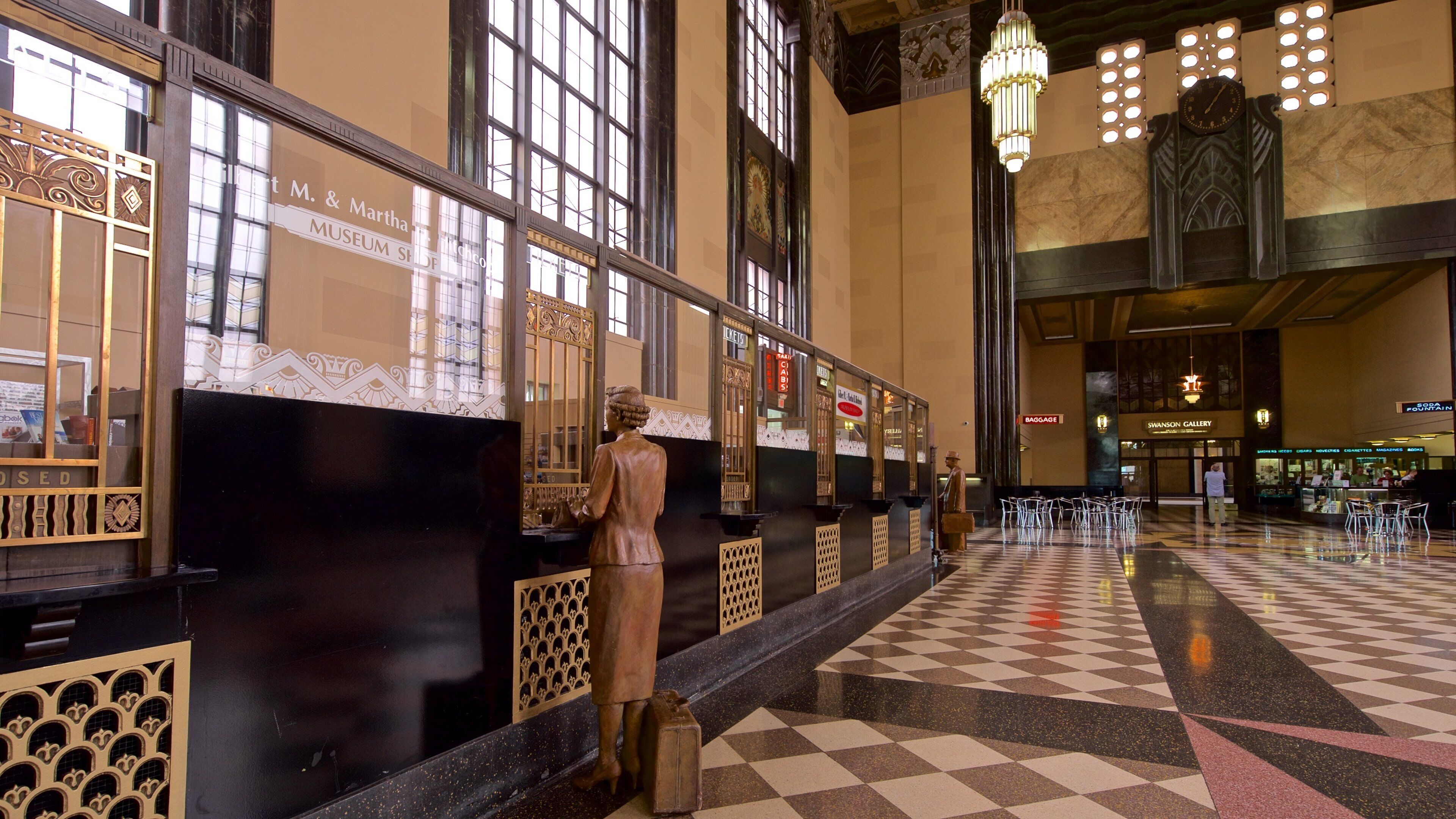 The Durham Museum showing interior views and a statue or sculpture
