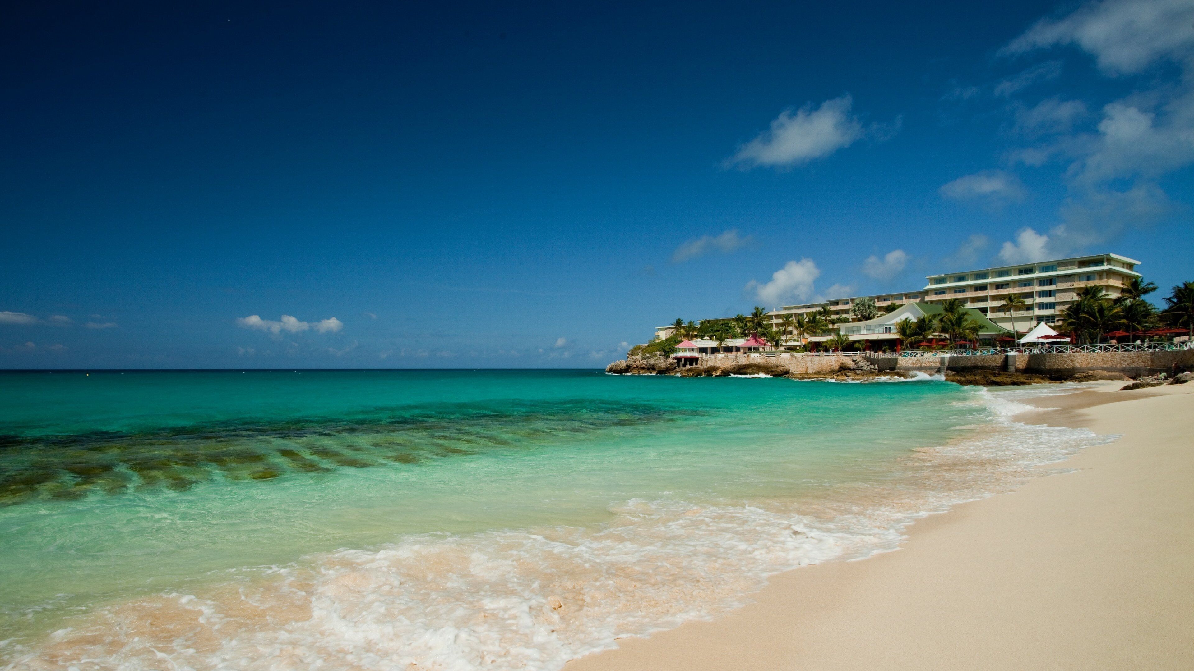 Casino Royale showing a beach and a coastal town