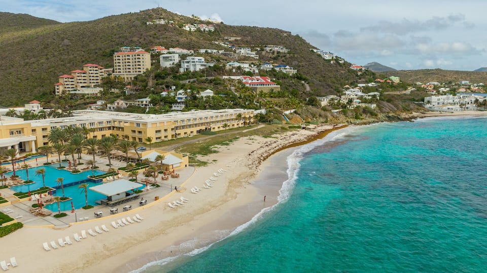 Dawn Beach featuring landscape views, a coastal town and a beach
