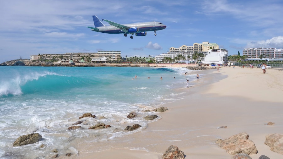 Airplane Landing Above Maho Beach in St. Maarten