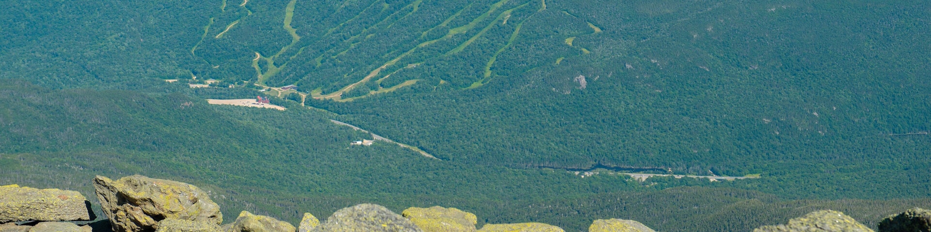 Wildcat Mountain and Ski Area aerial view in summer from top of the Mount Washington, White Mountain National Forest, New Hampshire NH, USA.