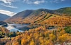 View of Echo Lake from Artist's Bluff in autumn. Fall colours in Franconia Notch State Park. White Mountain National Forest, New Hampshire, USA