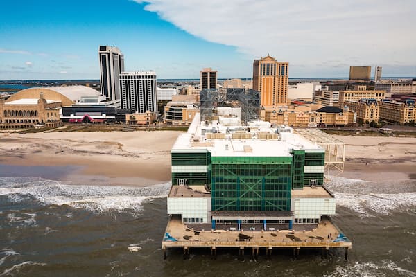 Aerial photo of Playground pier and Atlantic City hotels and casinos