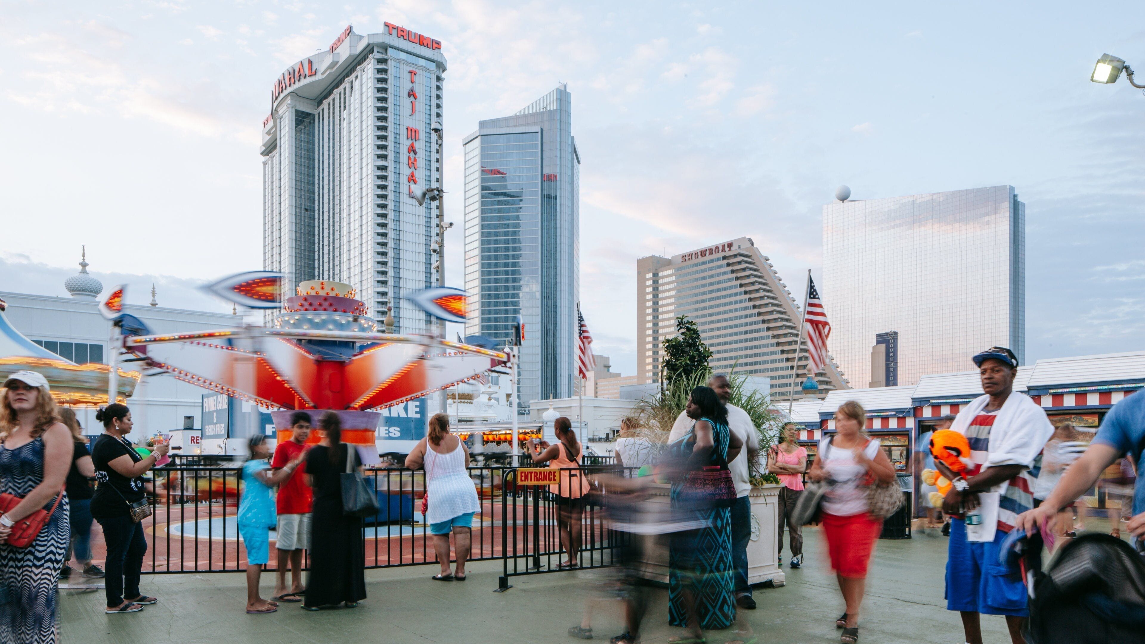Steel Pier showing rides and street scenes