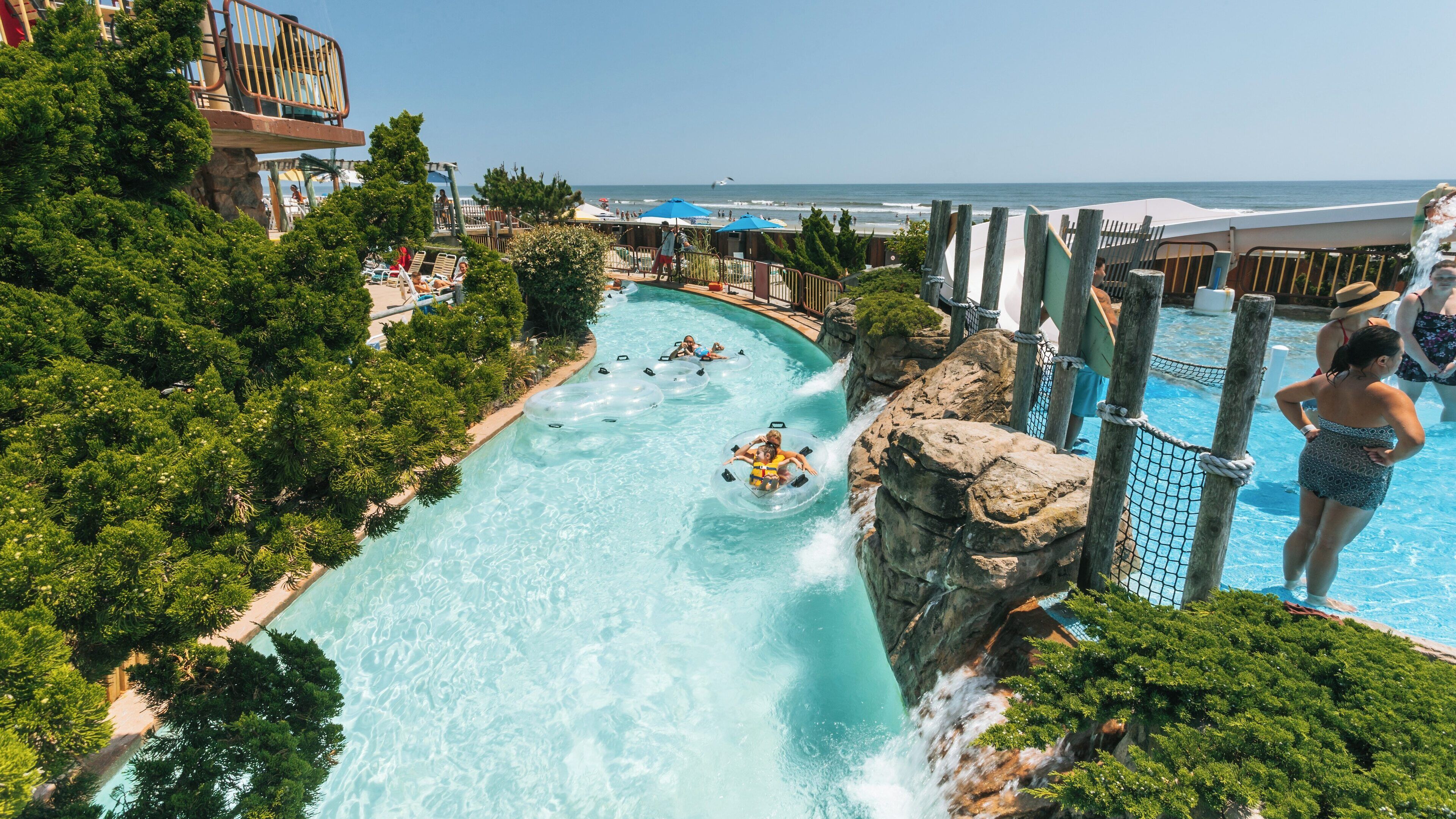 Enjoying the sun and water at Ocean Oasis Waterpark and Beach Club in Wildwood, New Jersey, with thrilling rides and a relaxing atmosphere