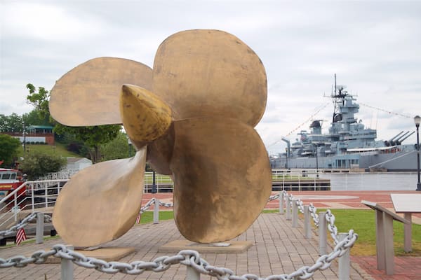 Wiggins Park and Marina which includes a marina, military items and outdoor art