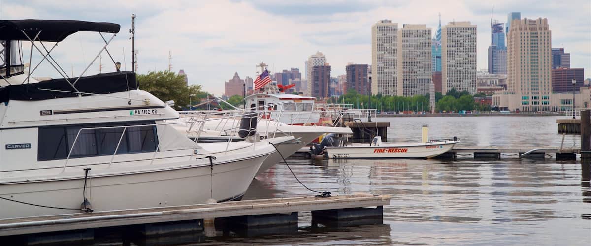 Wiggins Park and Marina featuring a bay or harbour, a skyscraper and a city