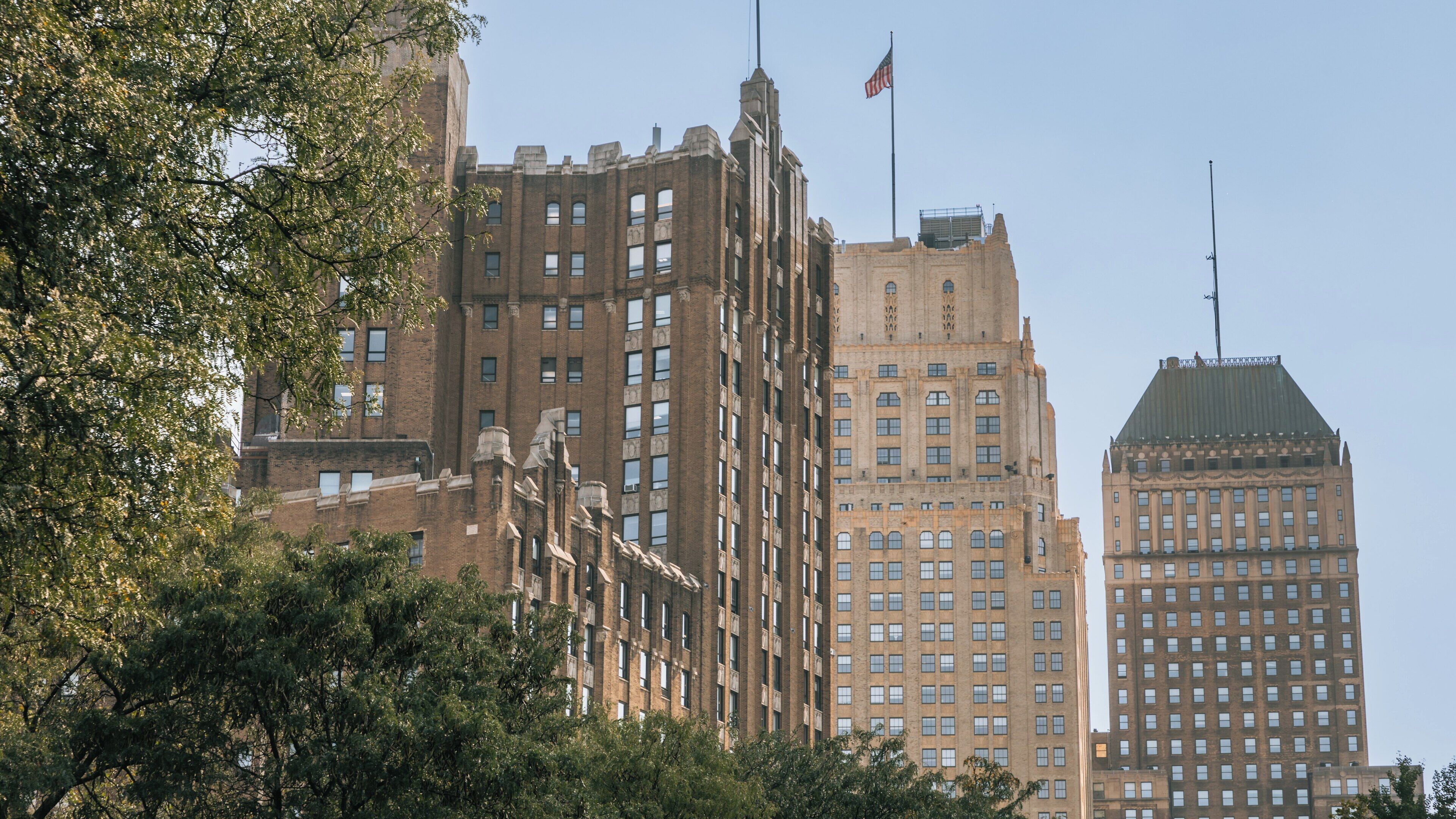 Military Park showcases urban life surrounded by historic buildings in Downtown Newark, New Jersey on a clear day