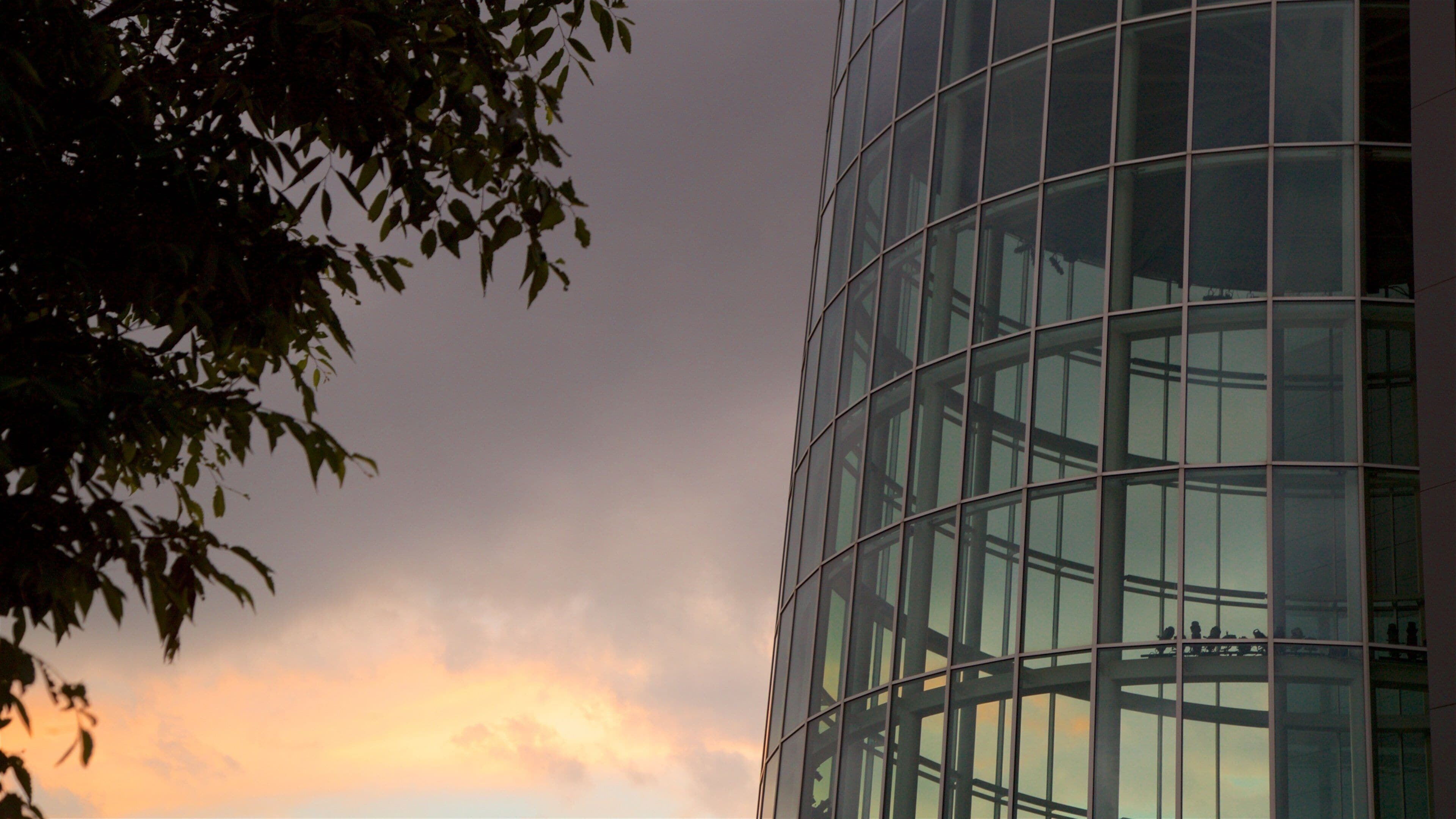 Prudential Center featuring modern architecture and a sunset