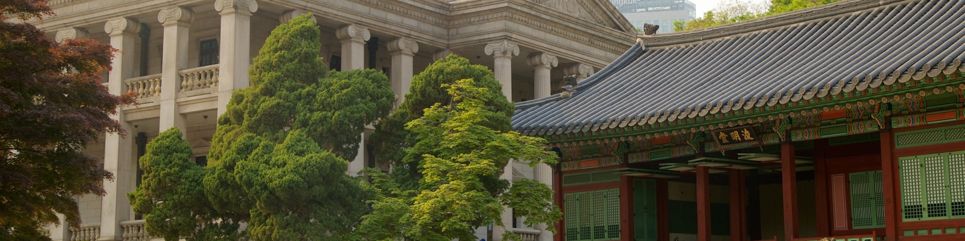 Deoksugung Palace showing a garden and heritage architecture