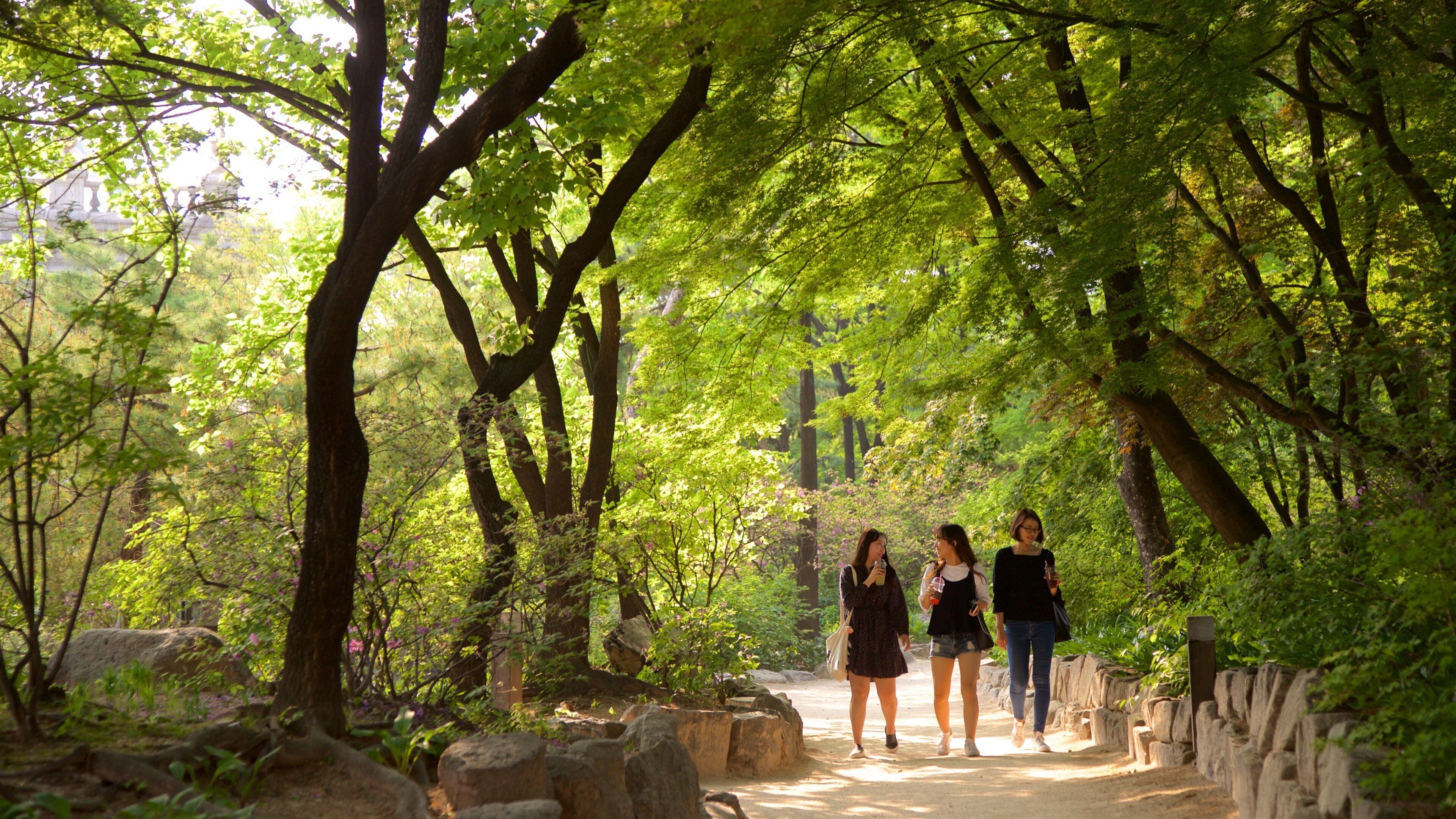 Deoksugung Palace featuring a garden as well as a small group of people