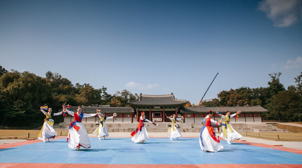 Gyeongbokgung Palace which includes performance art as well as a small group of people