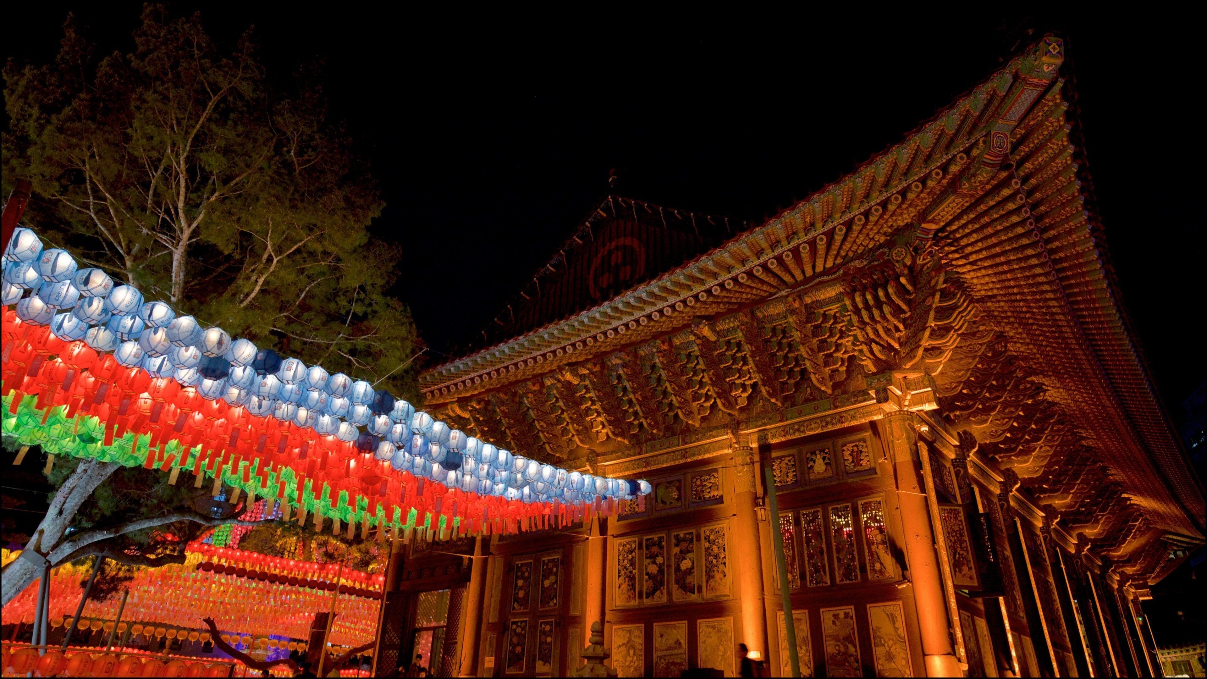 Jogyesa Tempel mit einem Geschichtliches, Outdoor-Kunst und bei Nacht