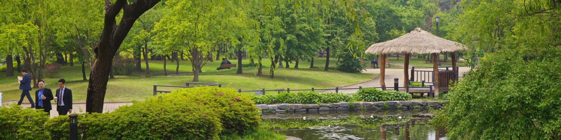 Yeouido Park which includes a park and a pond