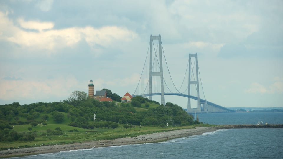 Oresund Bridge featuring general coastal views and a suspension bridge or treetop walkway