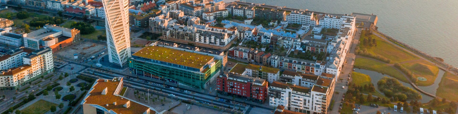 Beautiful aerial panoramic view of the Malmo city in Sweden.