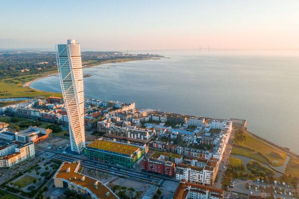 Beautiful aerial panoramic view of the Malmo city in Sweden.