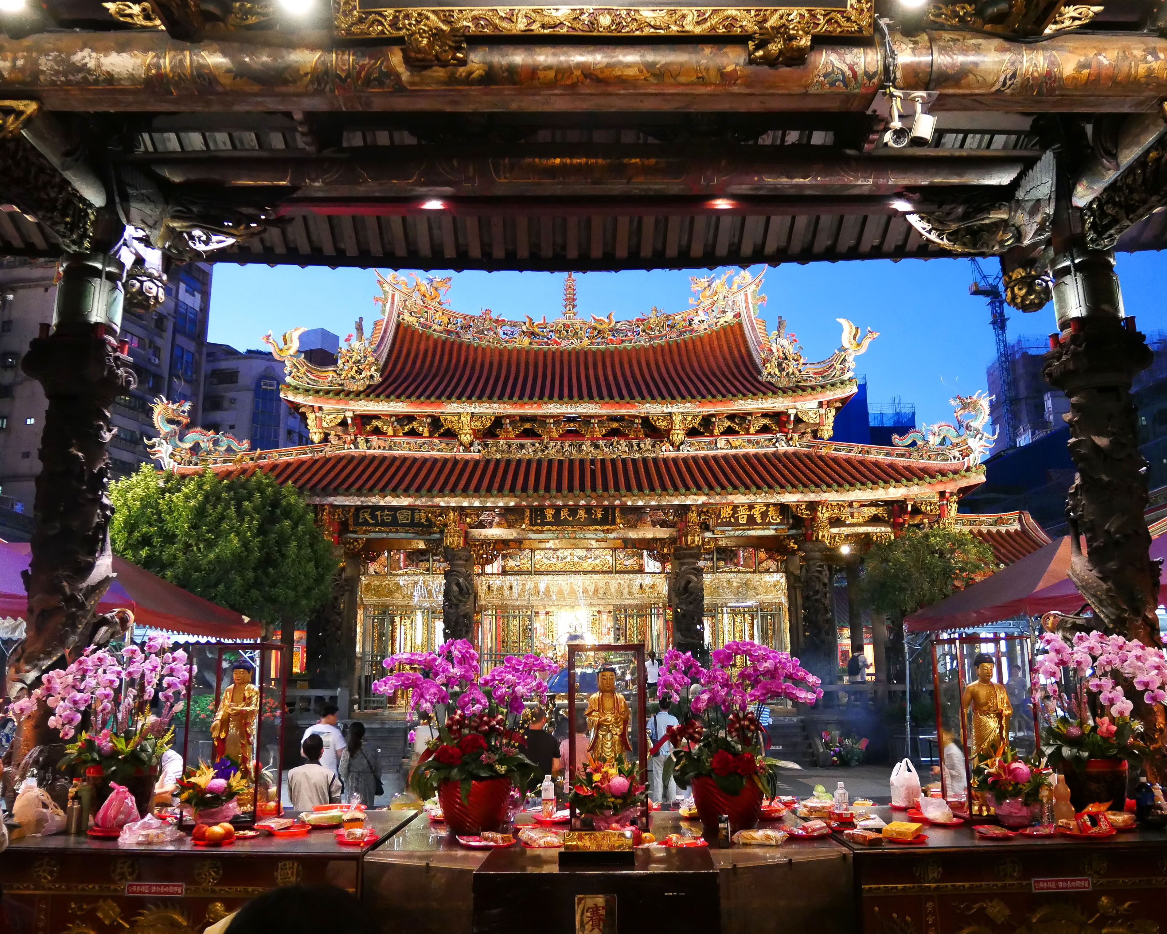 Longshan temple in the evening. Longshan temple is the most famous temple in Taipei, Taiwan.