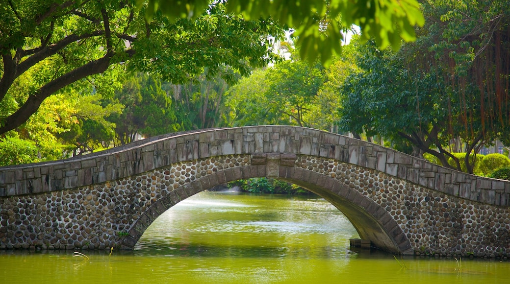 Taipei 228 Memorial Park which includes a bridge, a park and a lake or waterhole