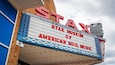 A theater marquee with the words "STAX MUSEUM OF AMERICAN SOUL MUSIC" in red letters.