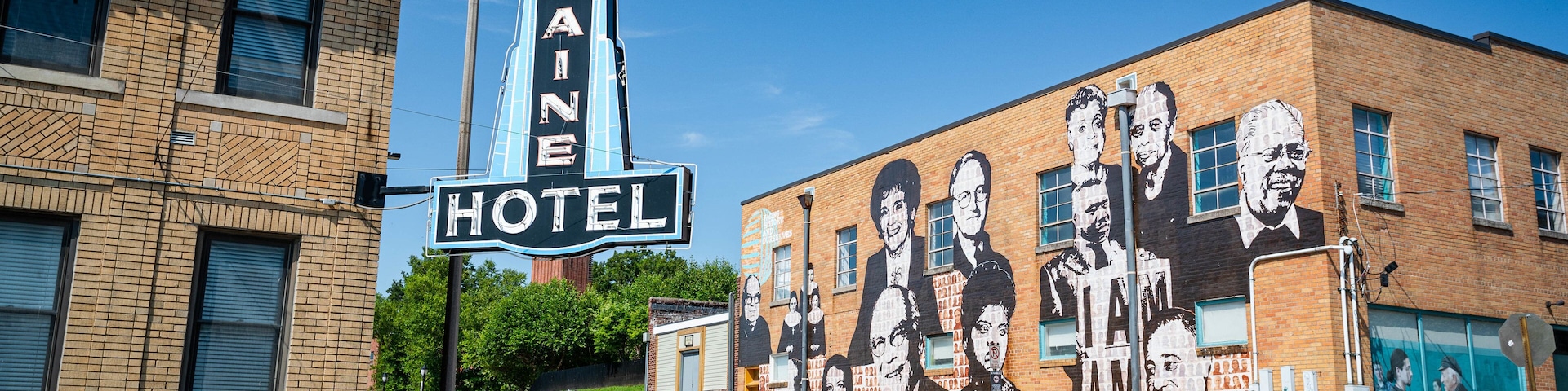 National Civil Rights Museum at the Lorraine Motel showing outdoor art and signage
