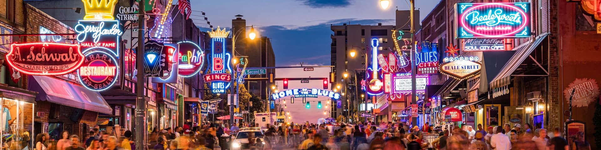 Beale Street showing nightlife, night scenes and street scenes