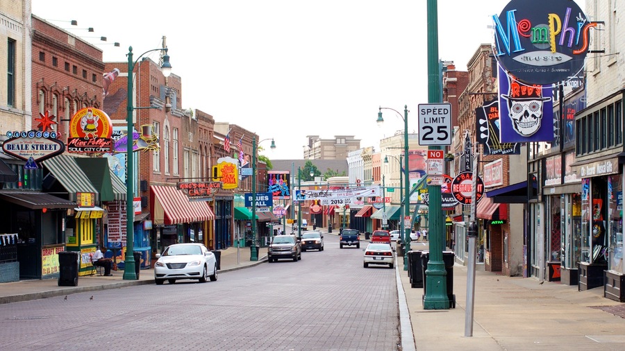 Beale Street featuring a city, street scenes and signage