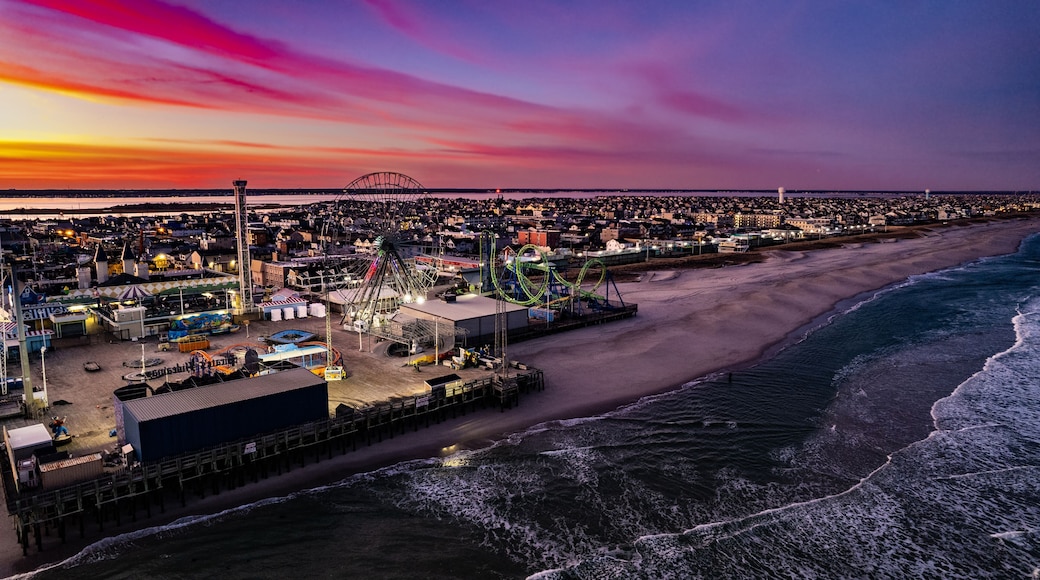 Seaside Heights NJ boardwalk and beach by drone