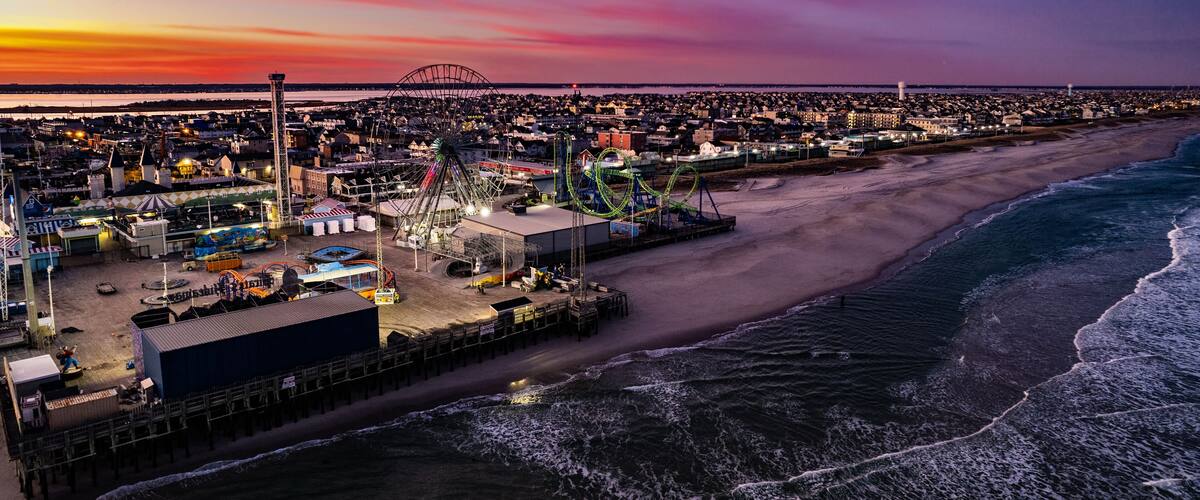 Seaside Heights NJ boardwalk and beach by drone