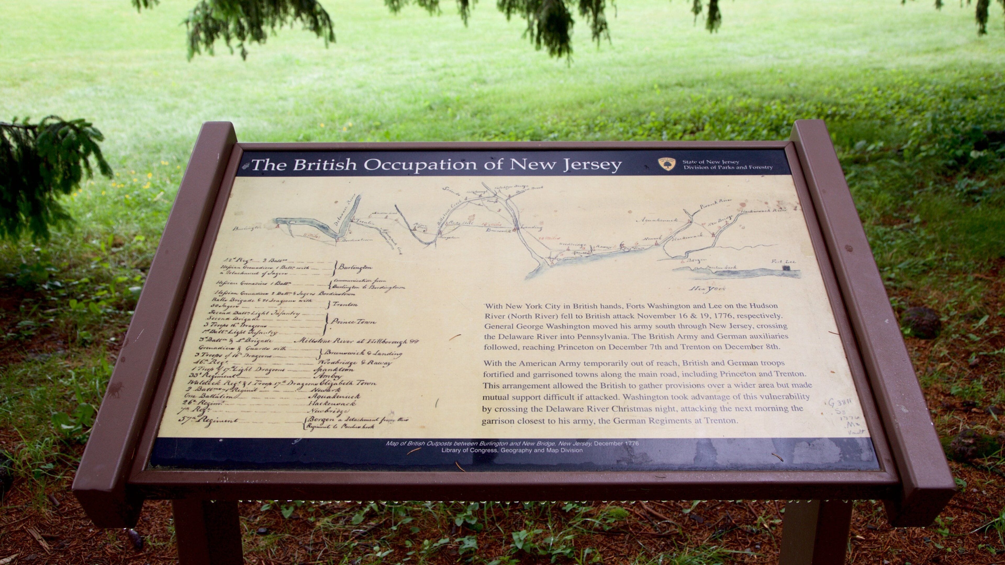 Princeton Battlefield State Park som viser skilt