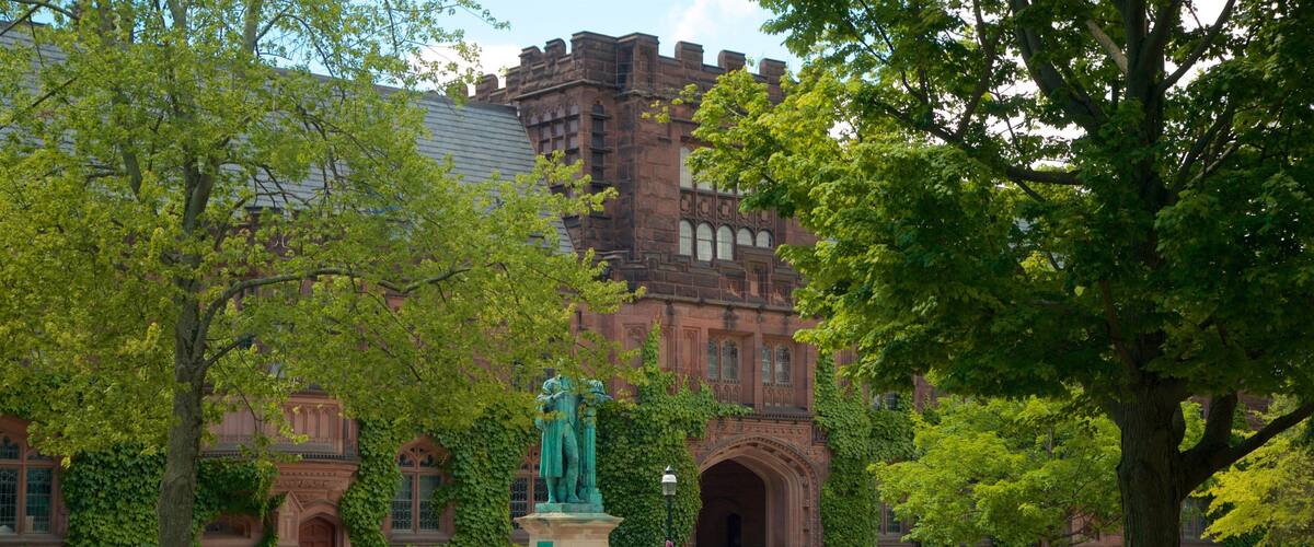 Princeton University featuring vanha arkkitehtuuri, patsas tai veistos ja puutarha
