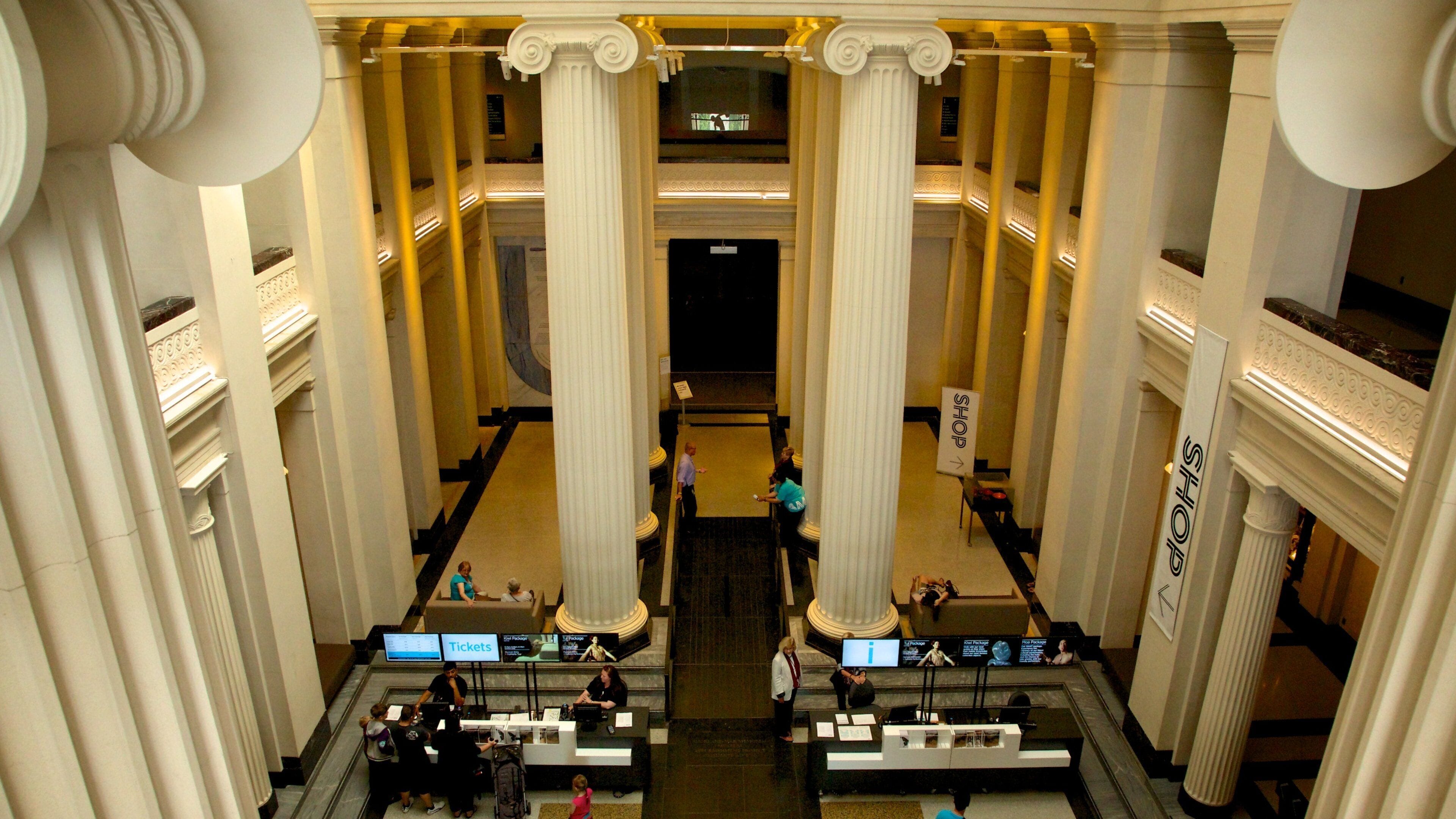 Auckland War Memorial Museum which includes a memorial, interior views and heritage architecture